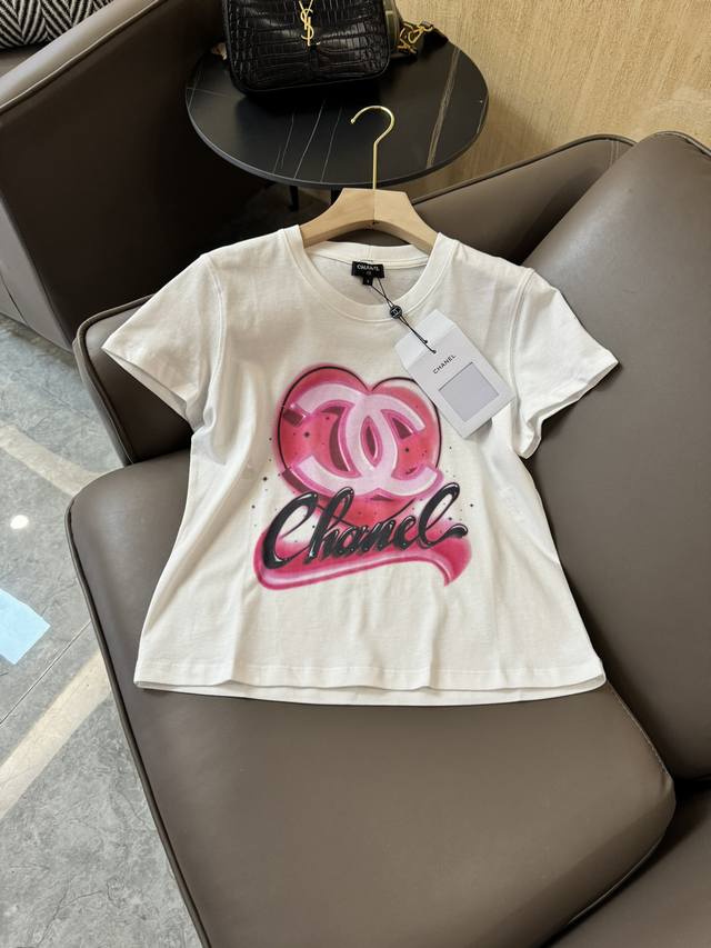 Qg24050#新款t恤 Chanel 果冻logo印花 超级爆款 短款t恤 白色 Sml